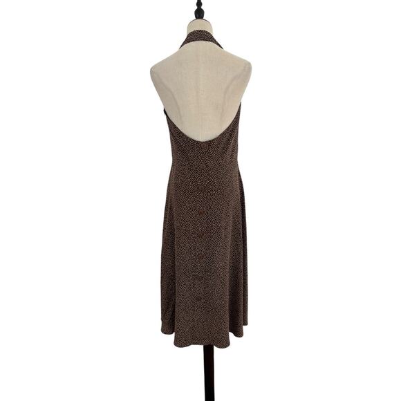 Vtg 90s Kay Unger Silk Dress Brown Cream Halter Key Hole Buttons Down Back Sz 10 - Picture 5 of 9